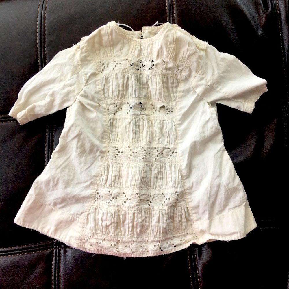 Vintage smock lace communion white cotton dress